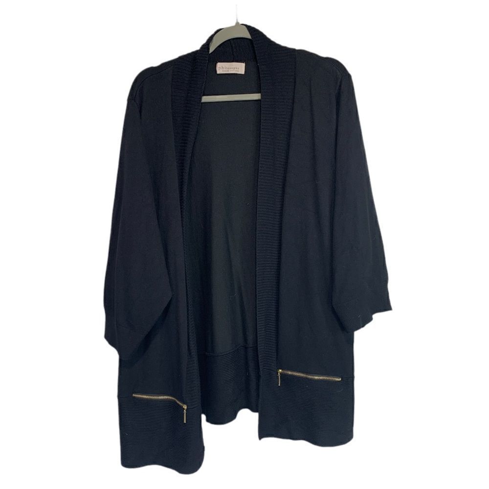 PHILOSOPHY Black Knit Open Front Sweater